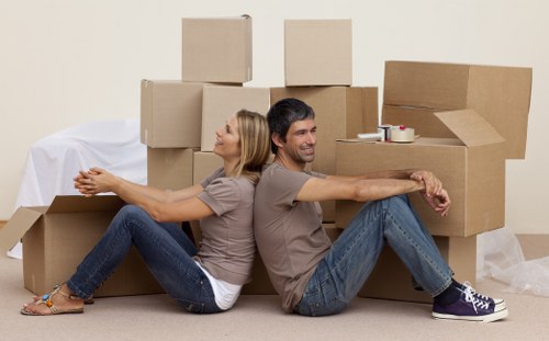 A professional packing and unpacking service setup for a residential or office move in Kilburn